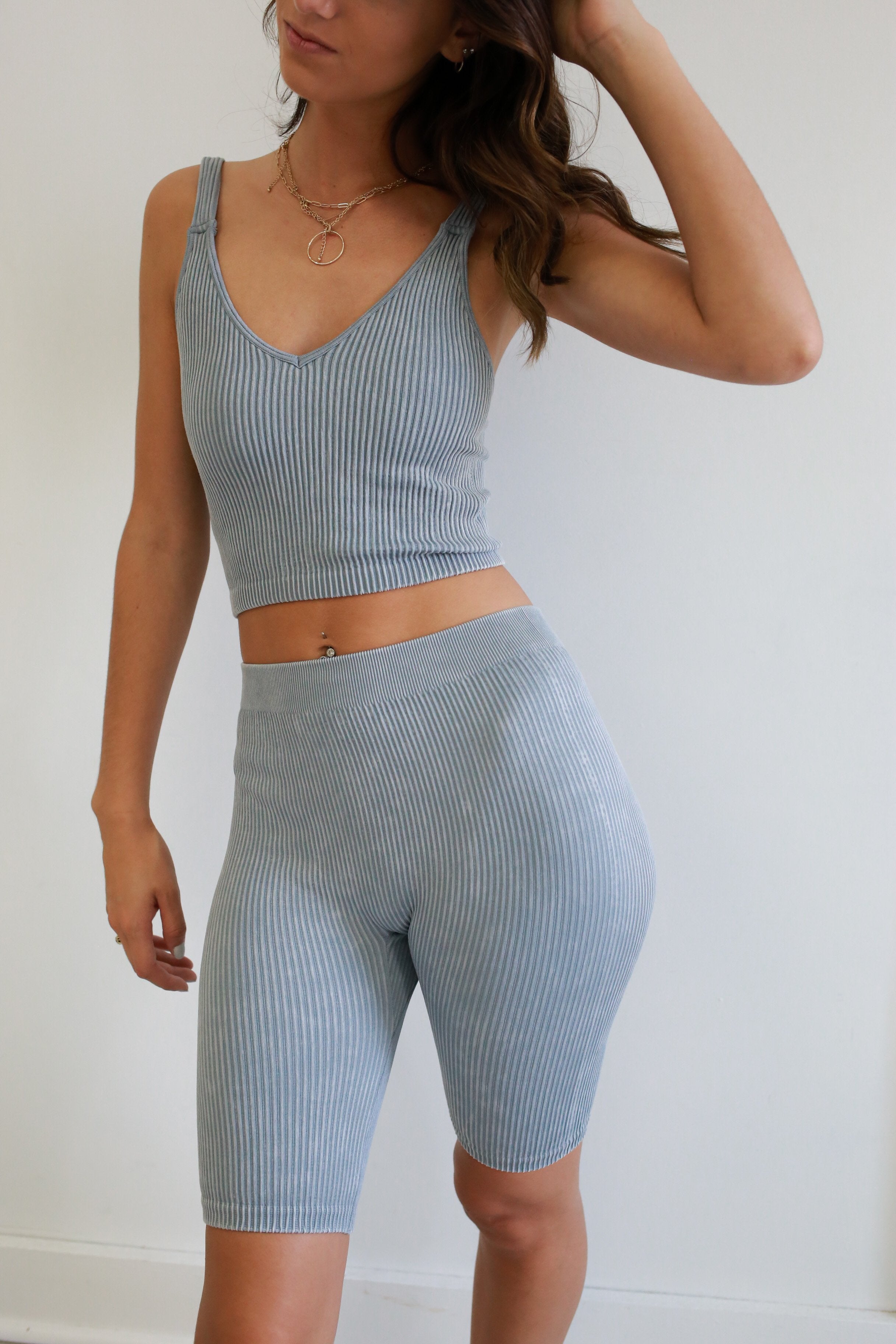 Born To Fly Biker Shorts - Dusty Blue