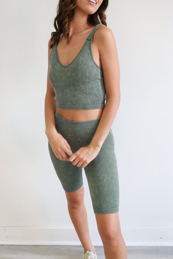 Born To Fly Biker Shorts - Dusty Sage