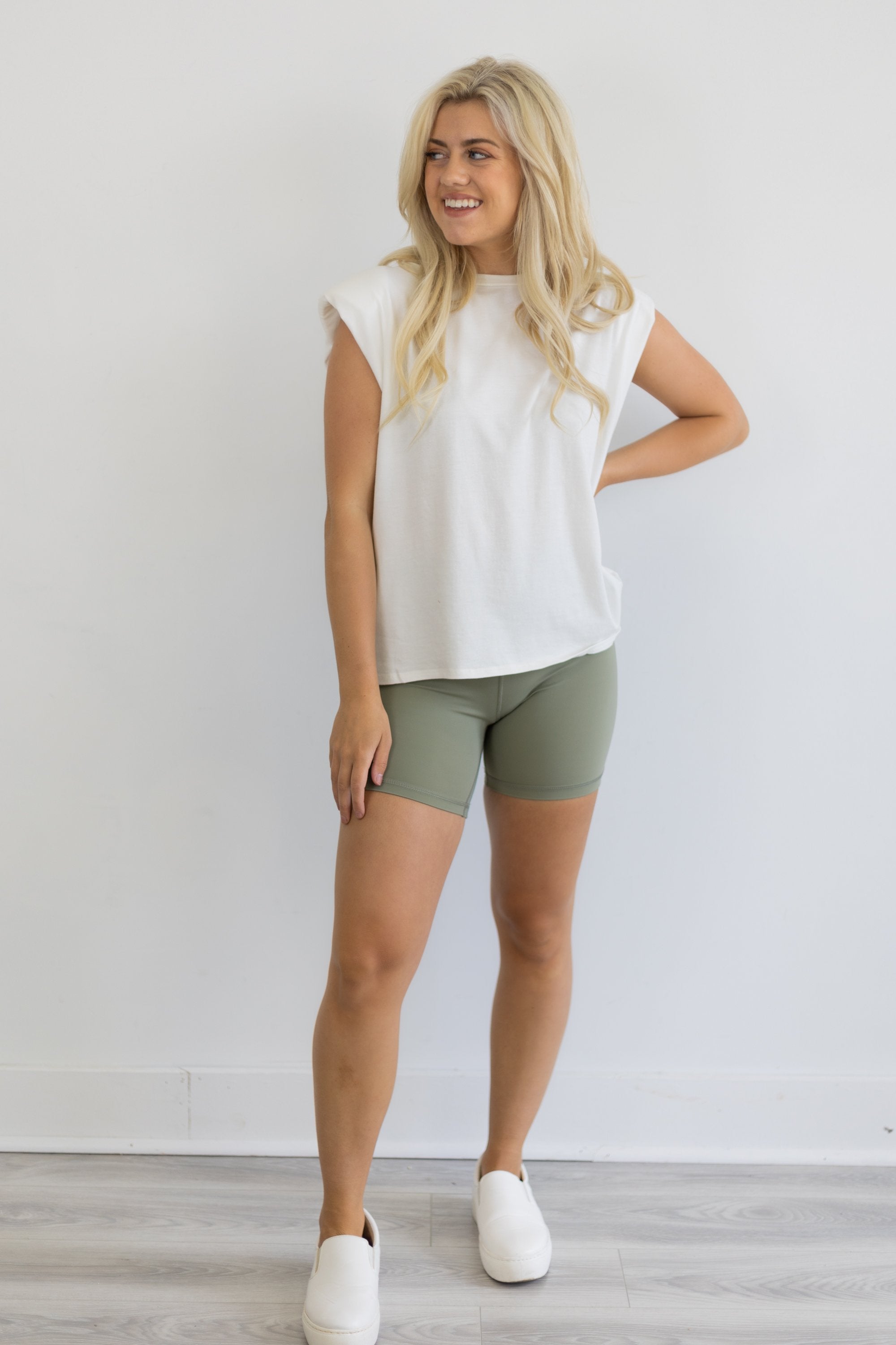 Make It Happen Biker Shorts - Light Olive