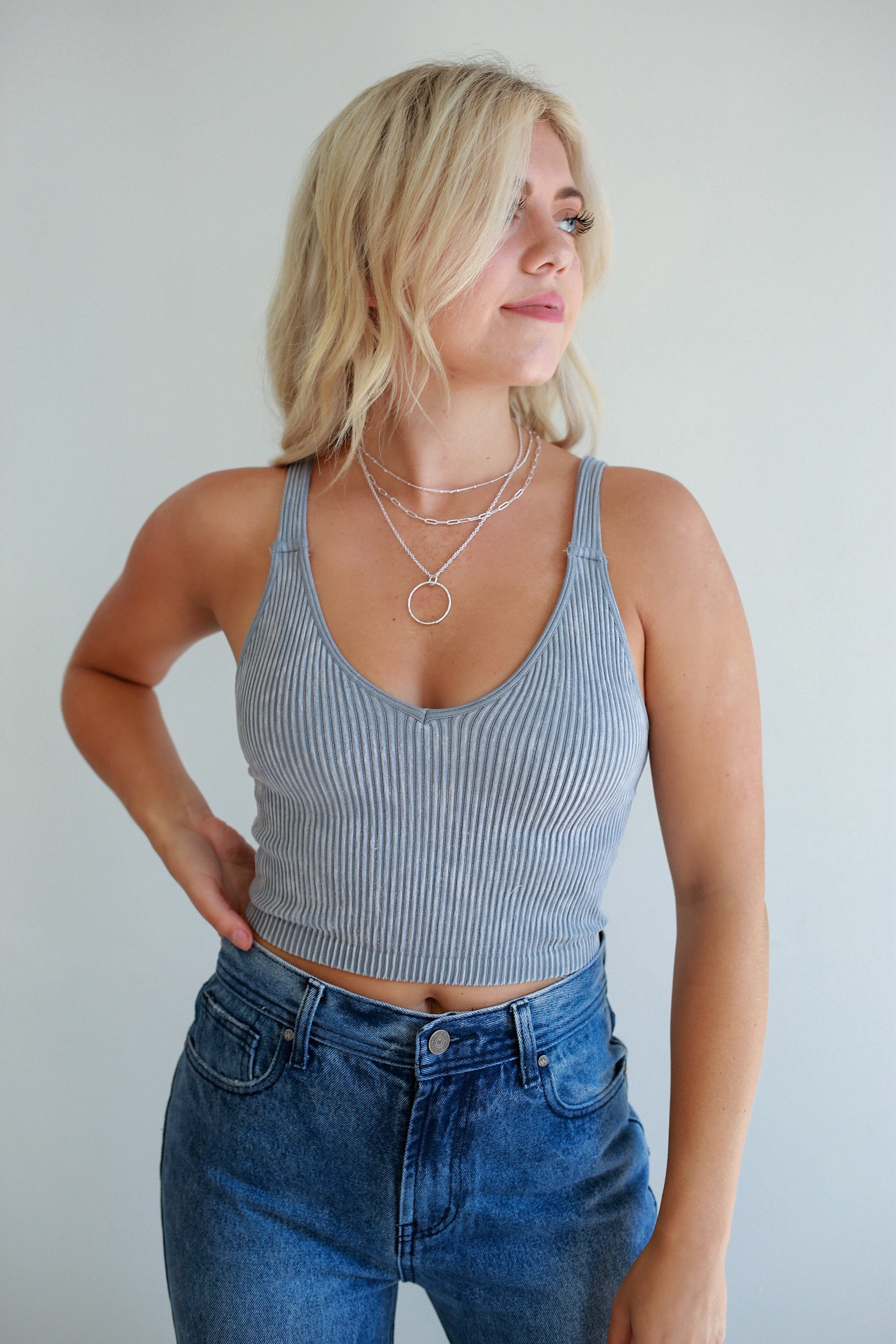 Born To Fly Crop Top - Dusty Blue
