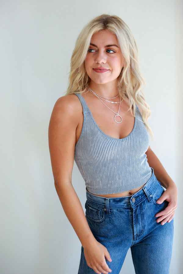 Born To Fly Crop Top - Dusty Blue