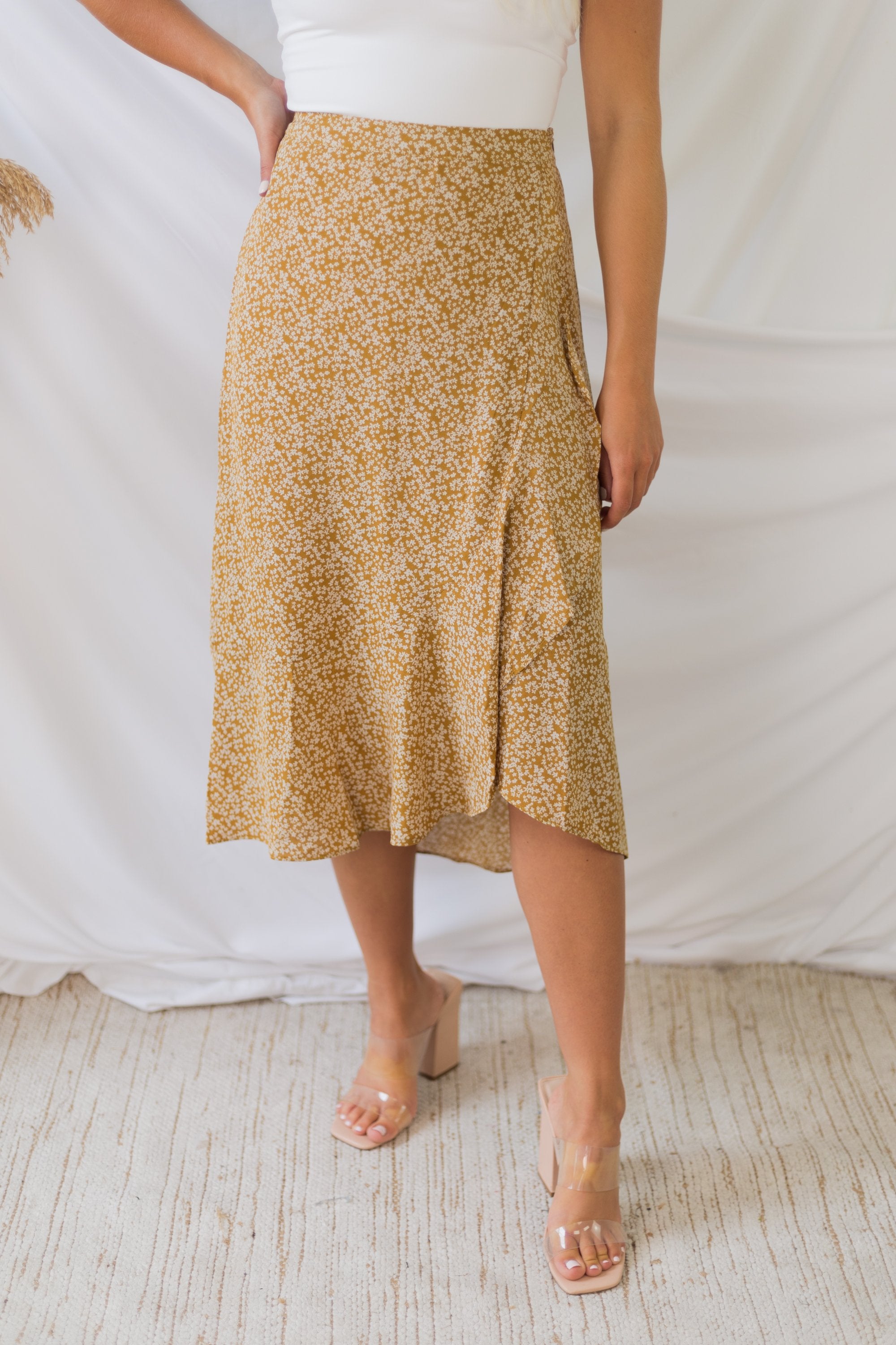 Chance To Romance Midi Skirt - Mustard