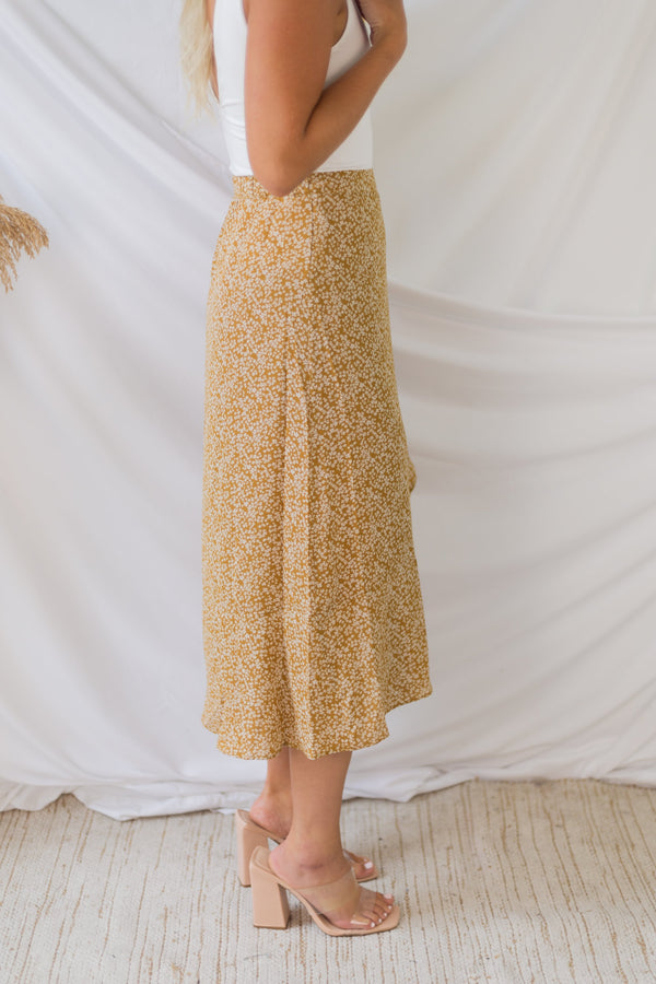 Chance To Romance Midi Skirt - Mustard