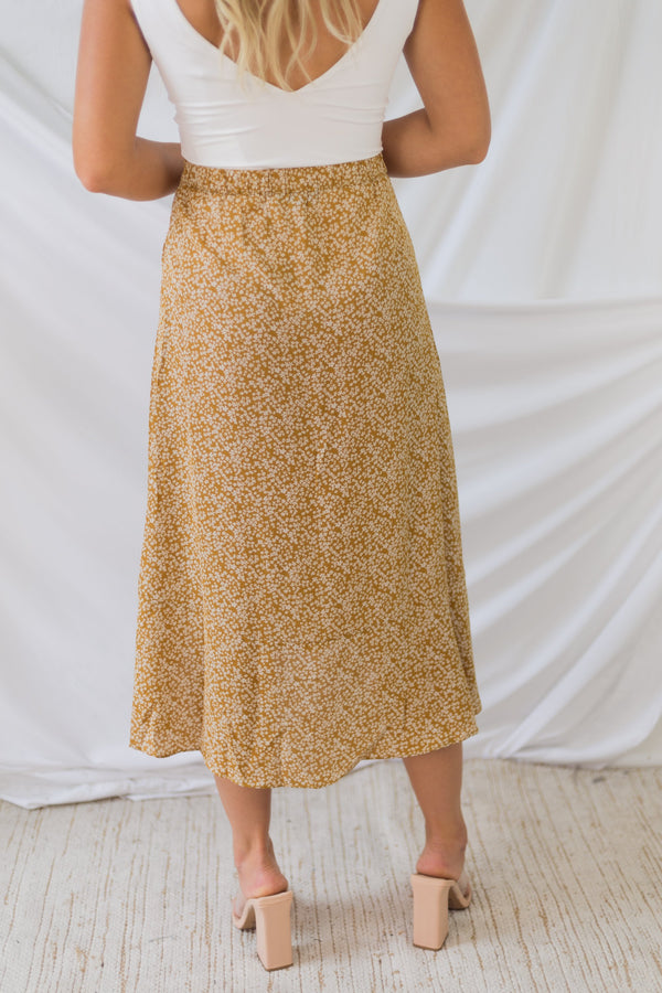 Chance To Romance Midi Skirt - Mustard