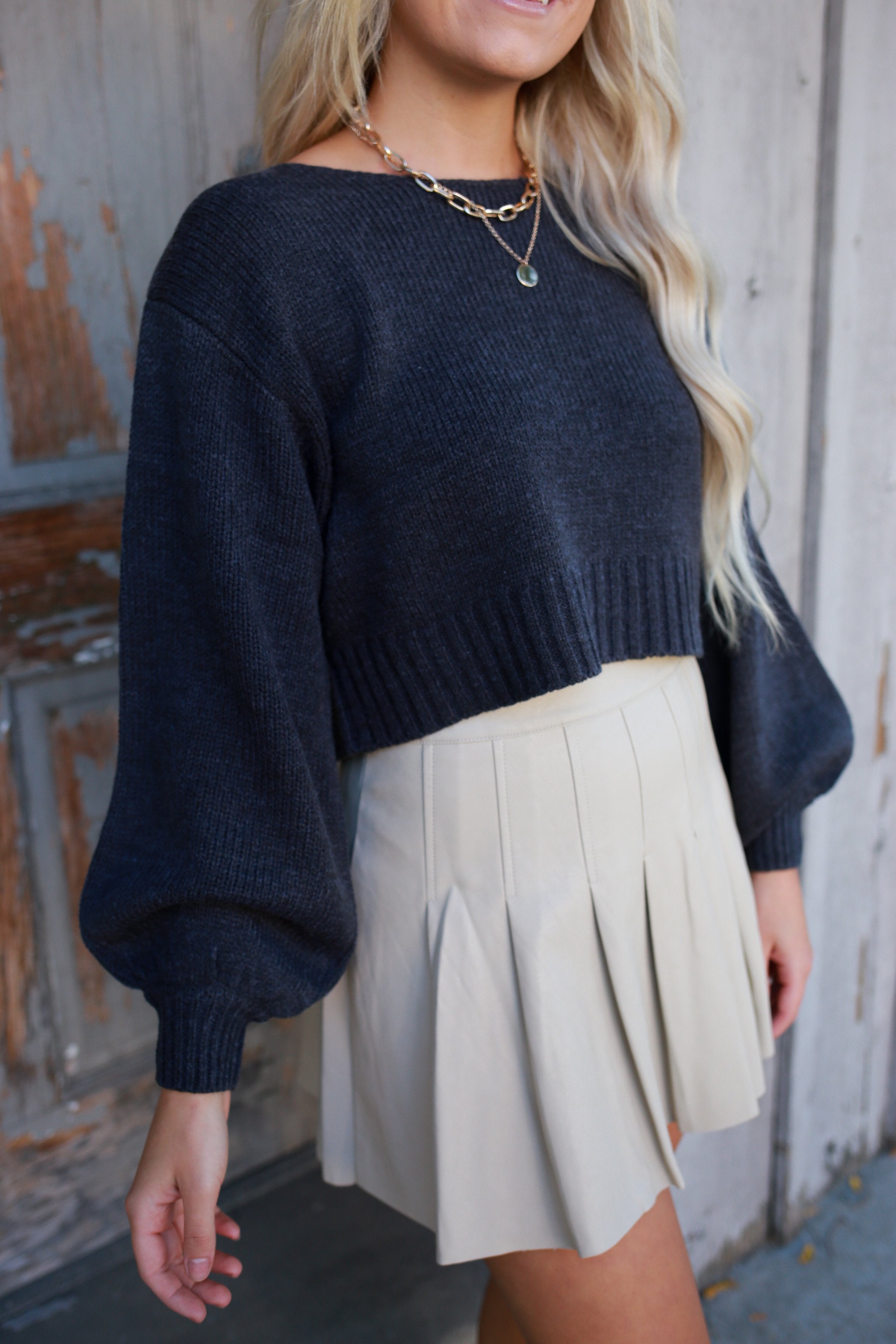 Good Idea Cropped Sweater - Charcoal