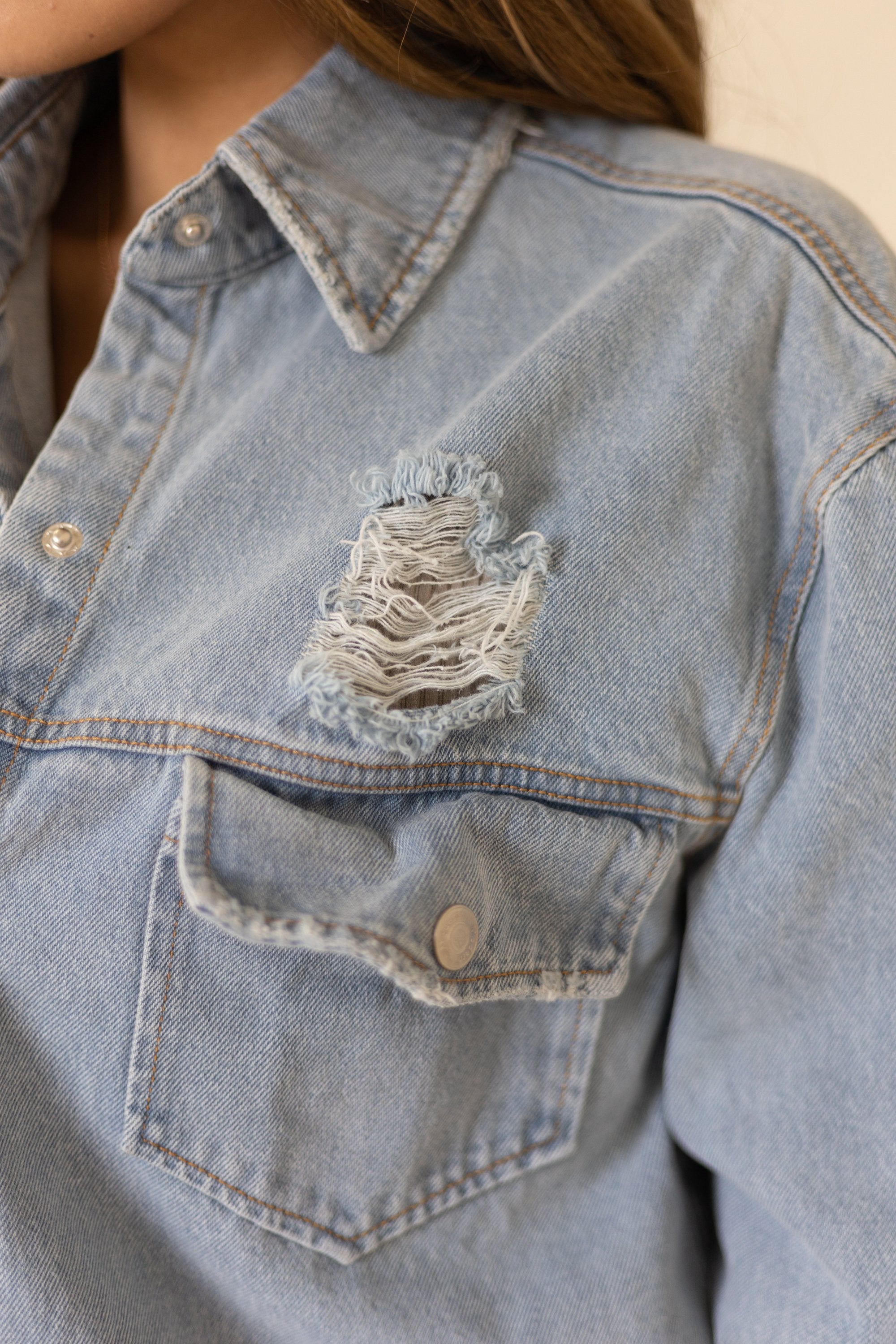 Here To Be Happy Denim Shacket - Light Wash