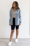 Here To Be Happy Denim Shacket - Light Wash