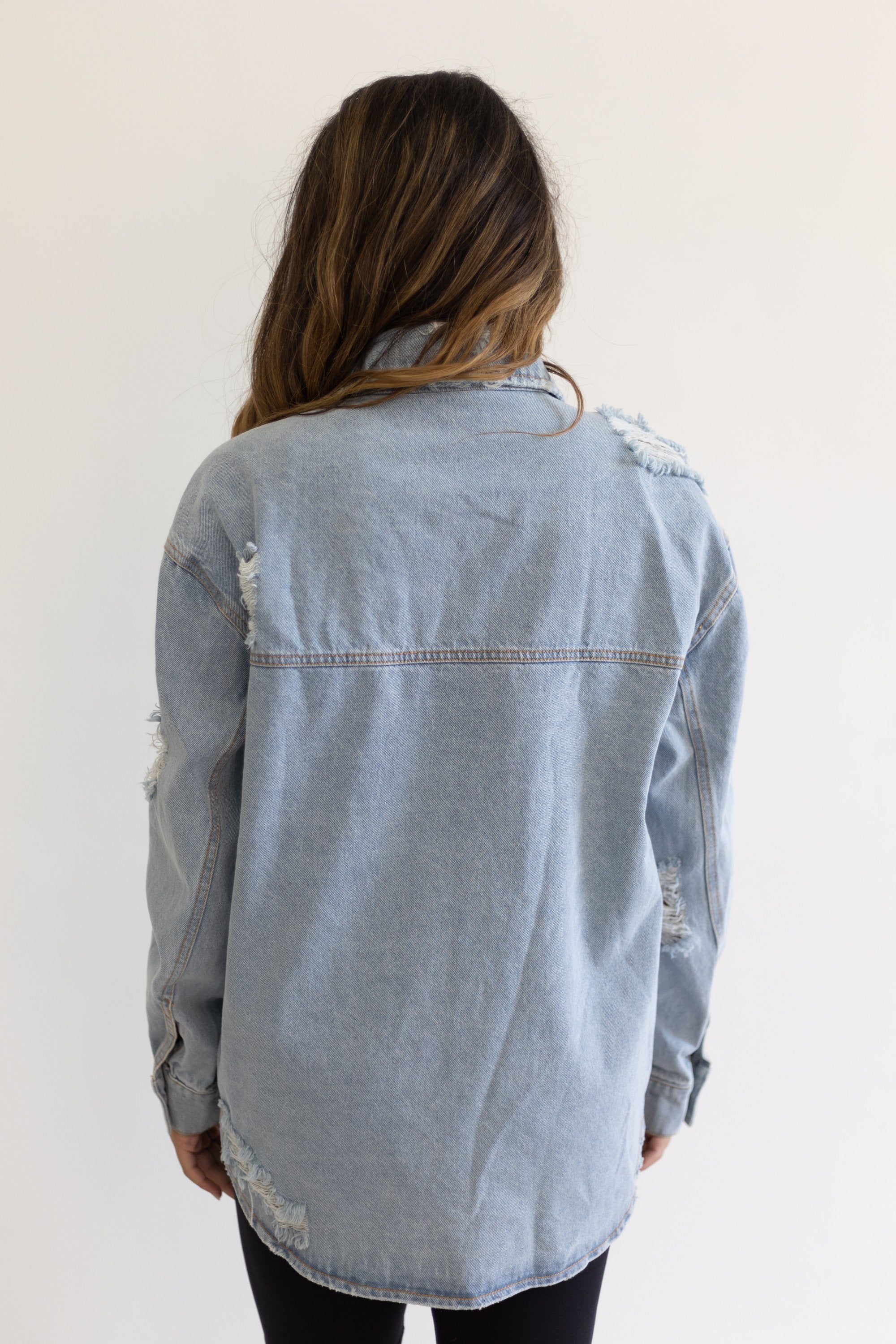 Here To Be Happy Denim Shacket - Light Wash