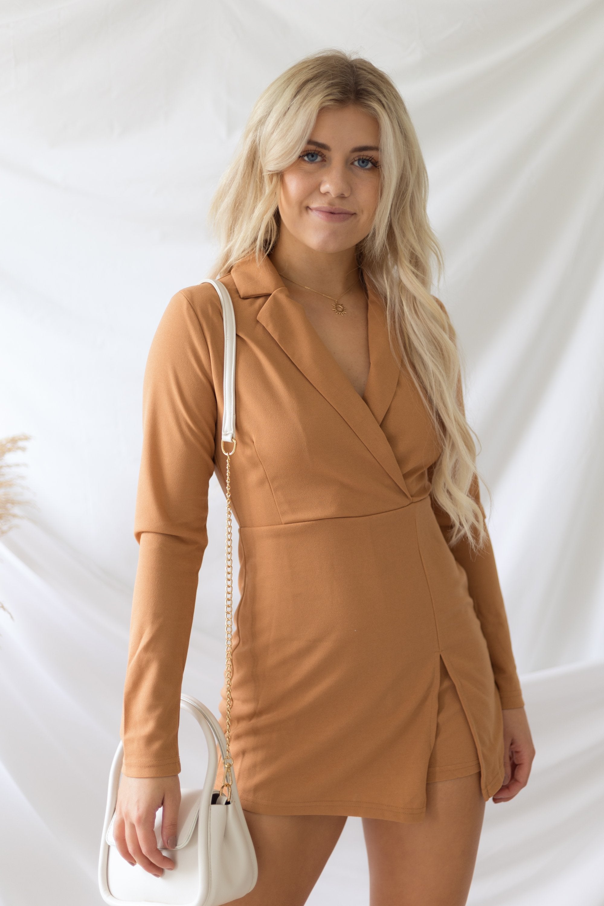 Making Headlines Romper - Camel