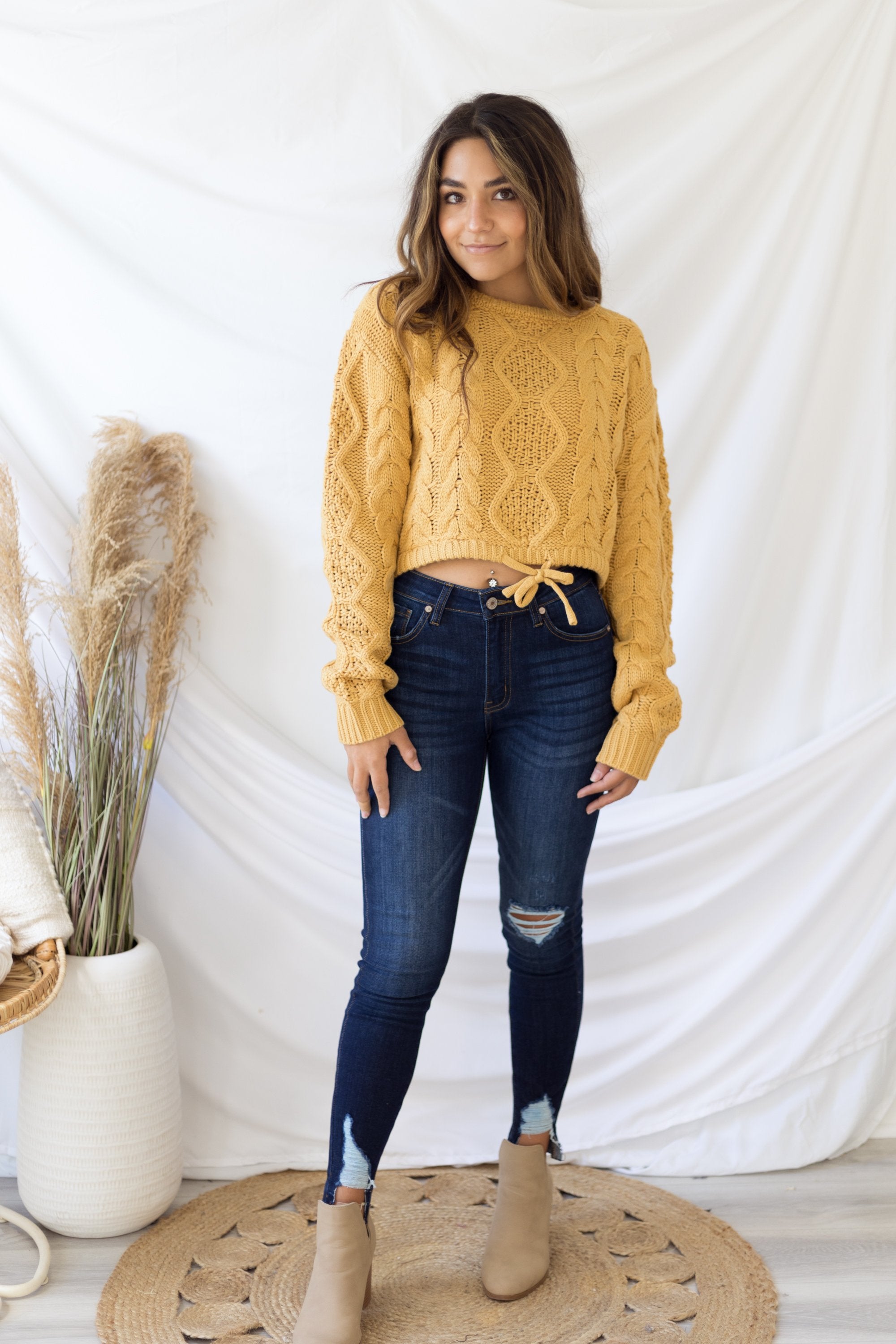 New Fascination Cropped Sweater - Mustard