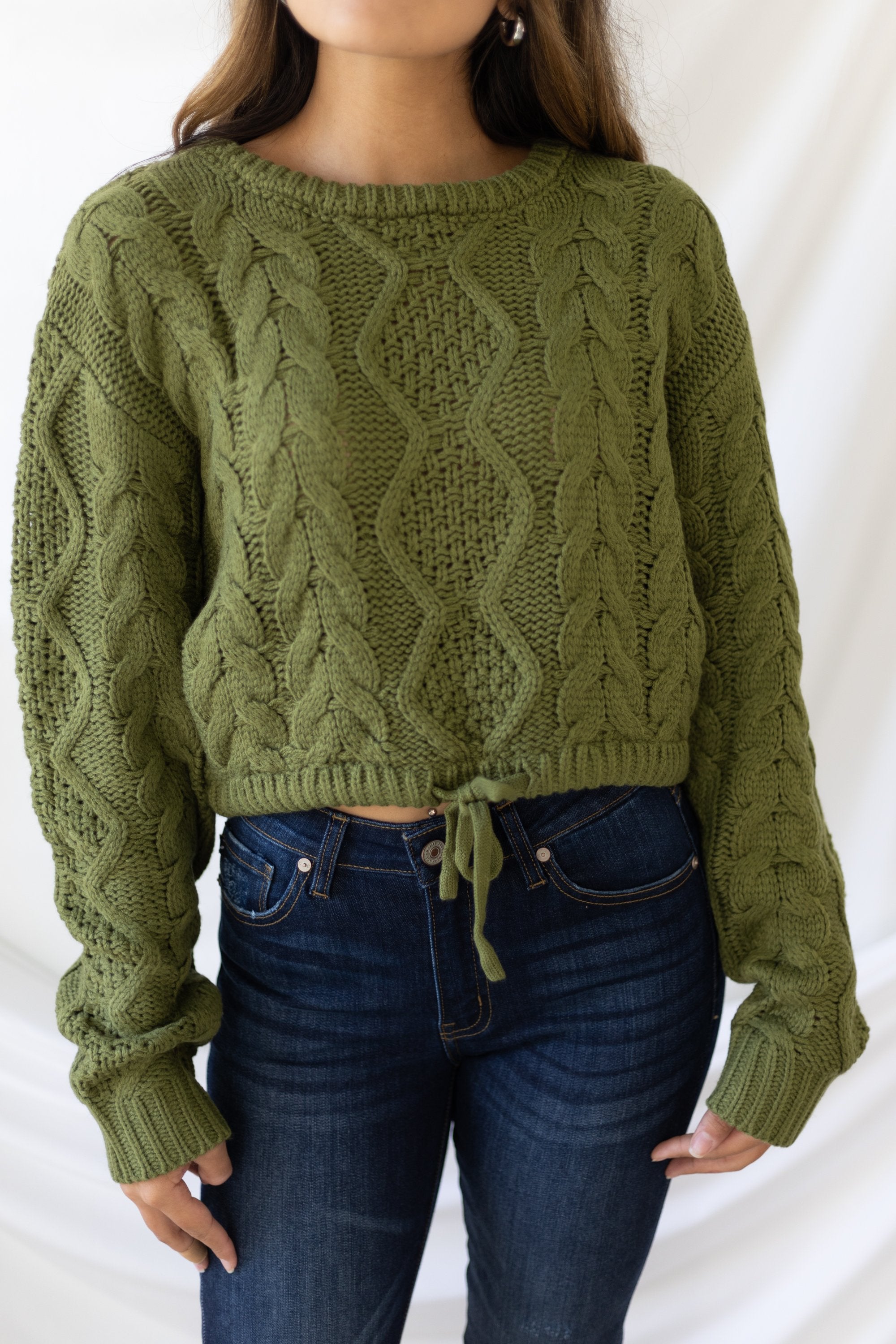 New Fascination Cropped Sweater - Olive