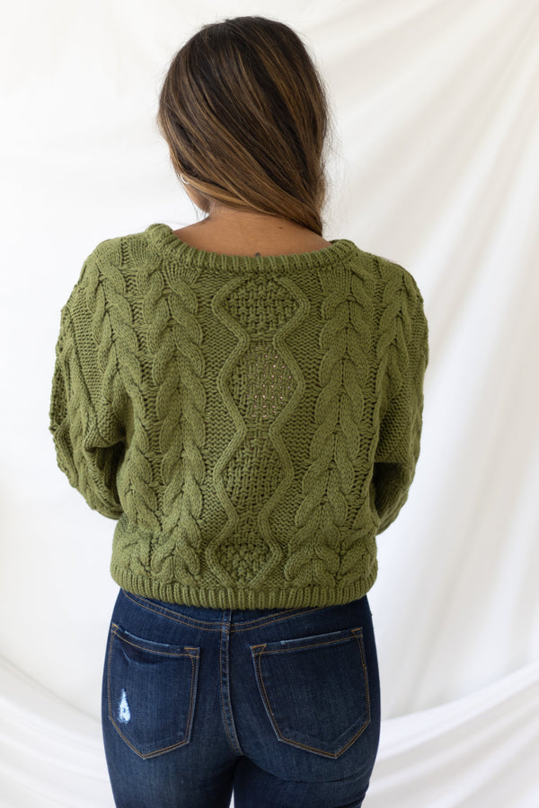 New Fascination Cropped Sweater - Olive