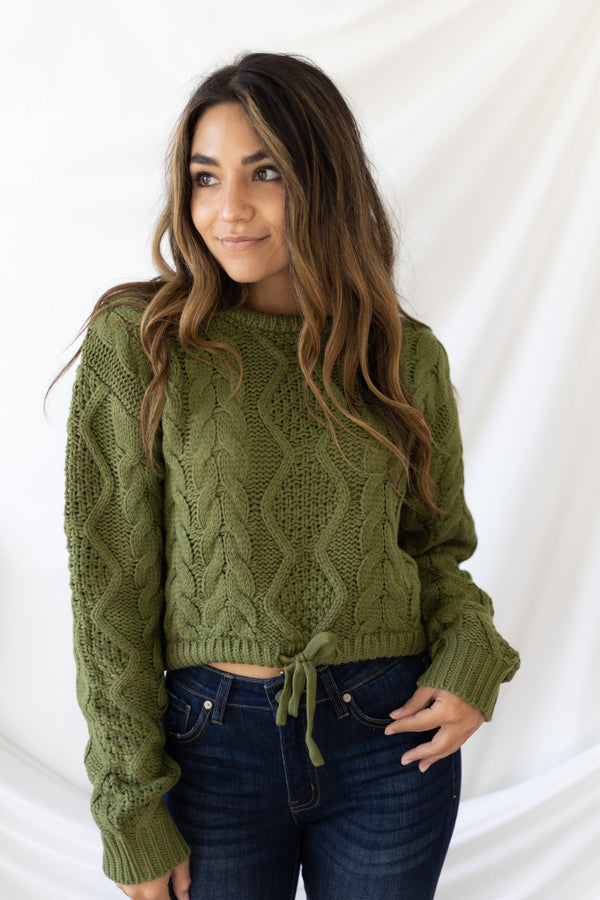 New Fascination Cropped Sweater - Olive