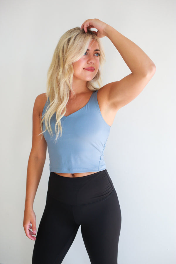 On Your Grind Crop Top - Chambray