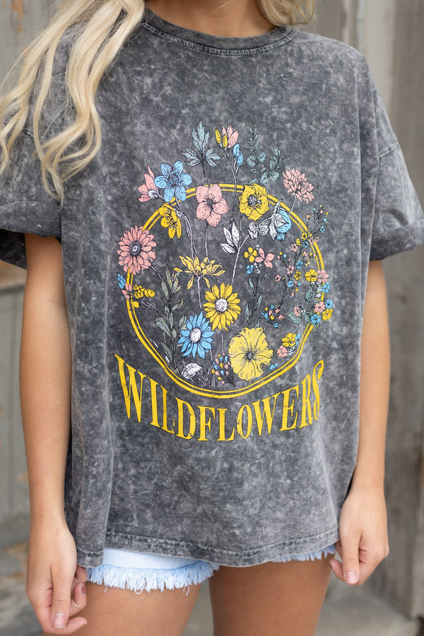 Wildflowers Graphic Tee - Charcoal